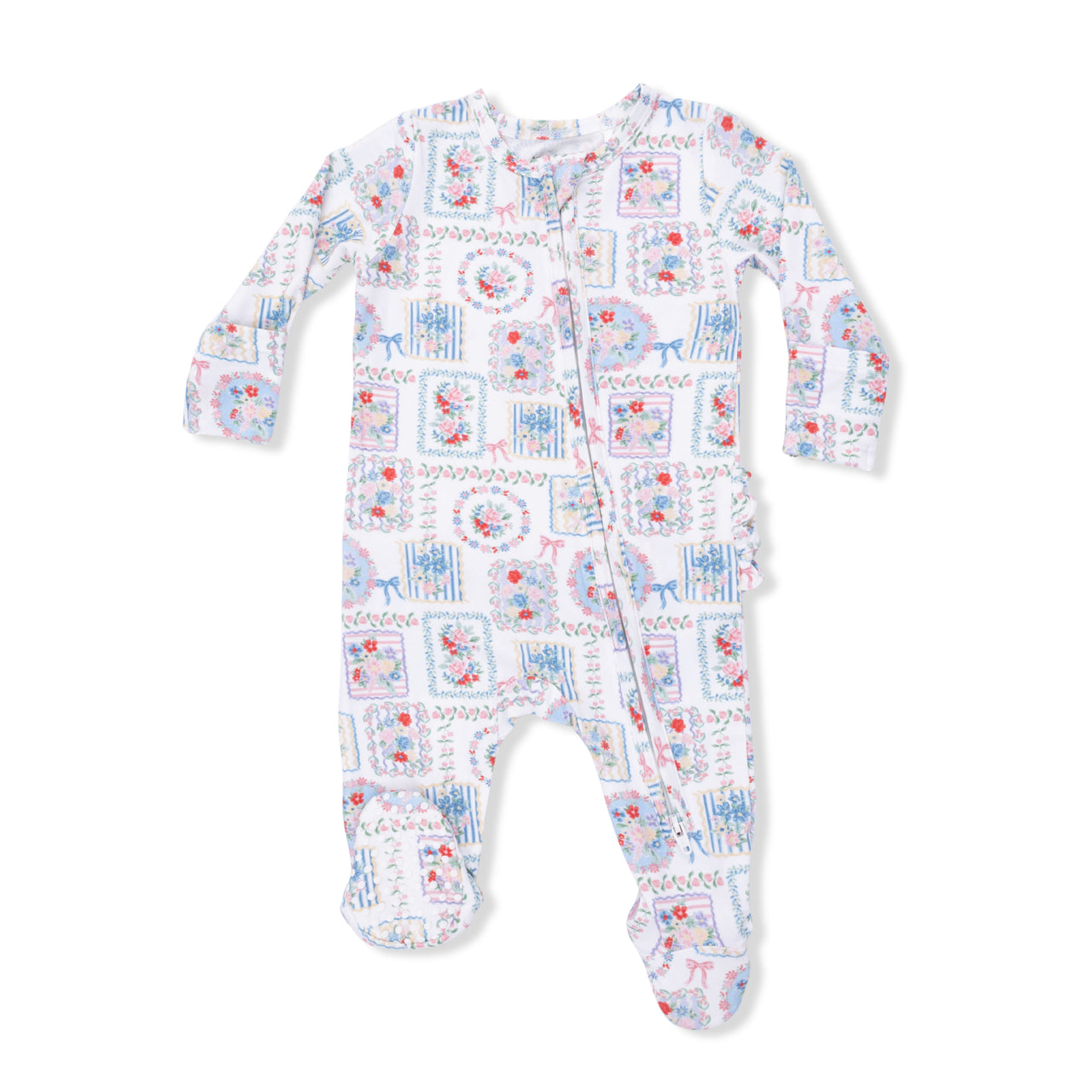 Ruffle Back Zippered Footie- Julep's Floral Patchwork