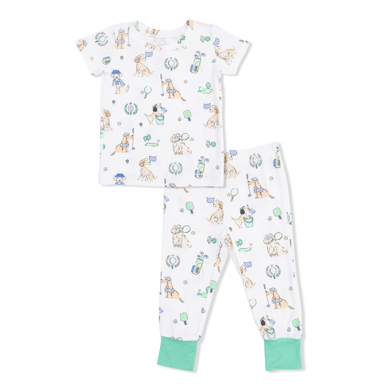 Toddler Short Sleeve Pajama Set- Country Club Dogs Neutral