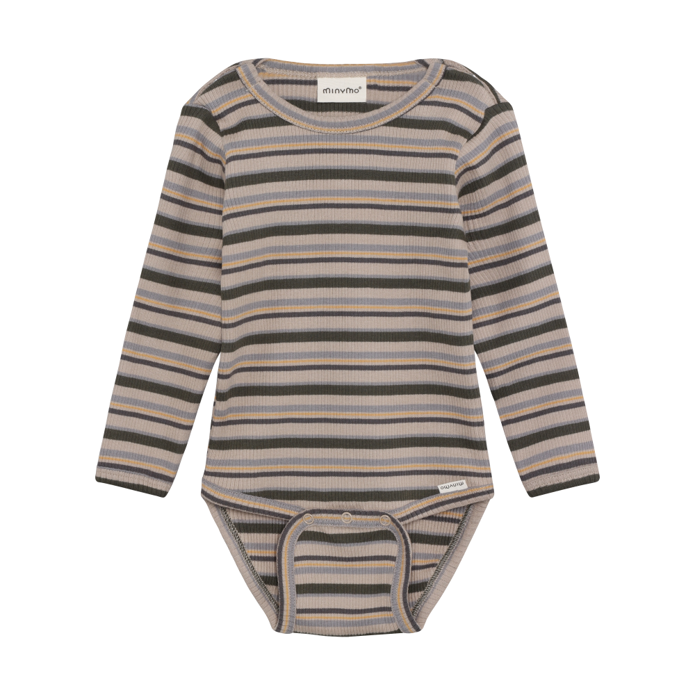 Long Sleeve Ribbed Striped Bodysuit- Beetle