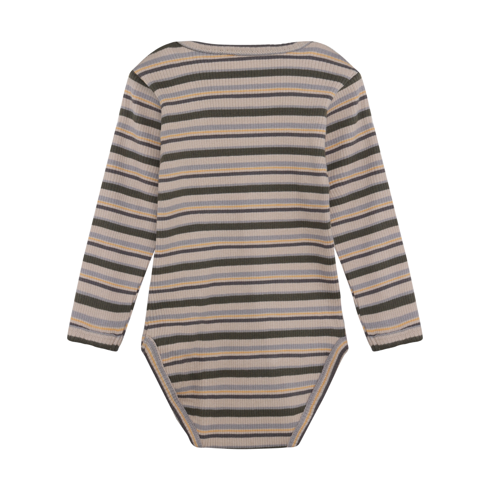 Long Sleeve Ribbed Striped Bodysuit- Beetle