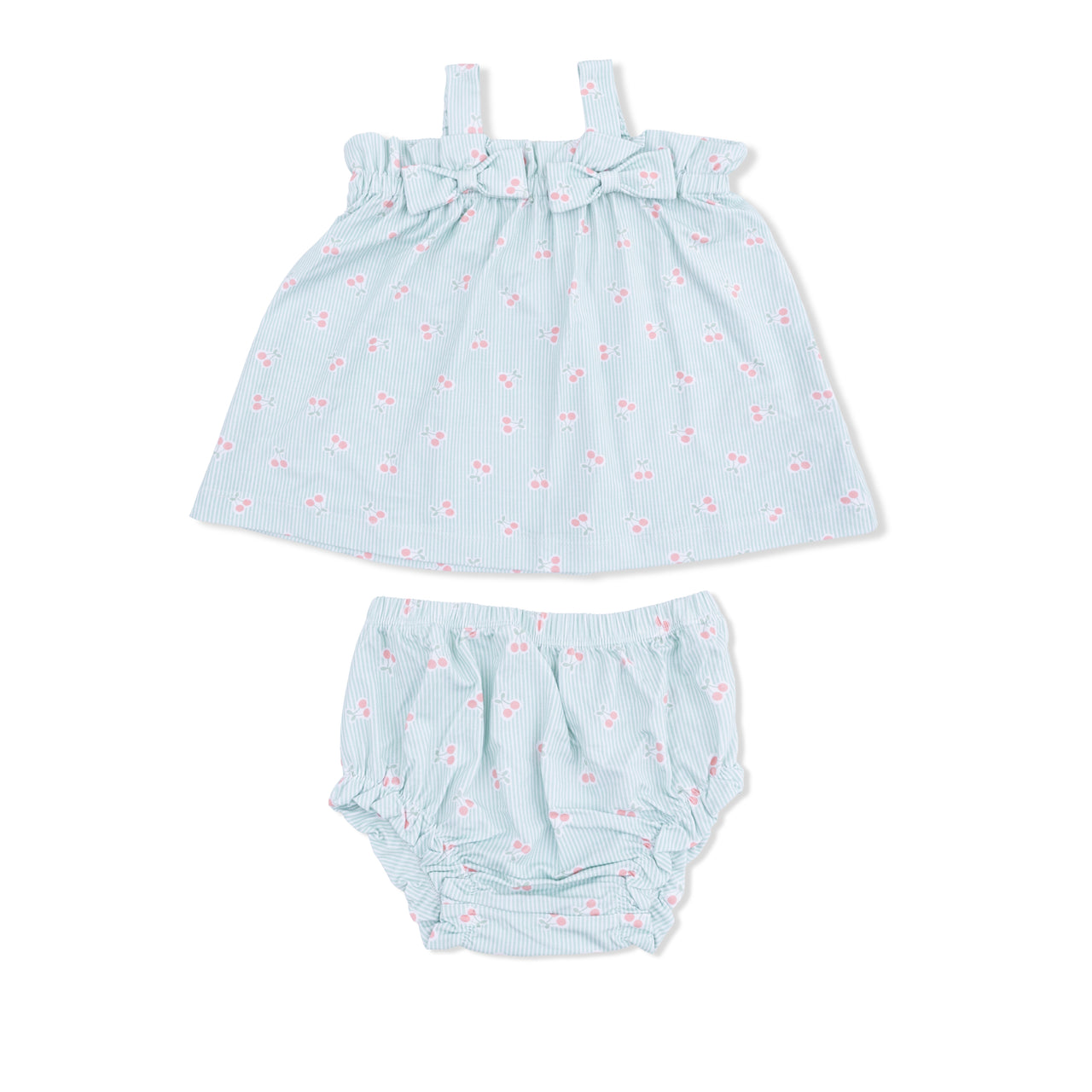 Tiny Cherry Stripe Top with Bows & Ruffle Bloomer