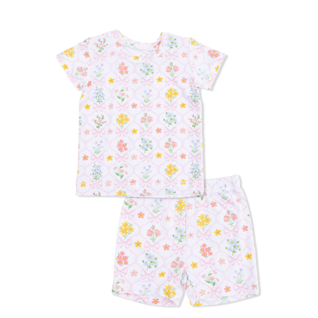 Toddler Short Pajama Set- Spring Blooms Bow Trellis