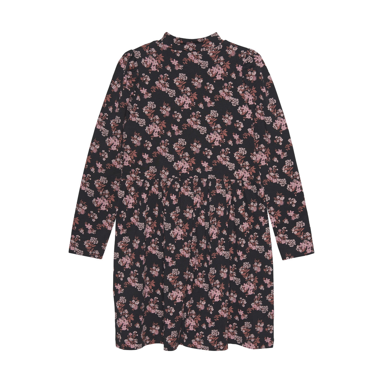 Black Floral Jersey Mock Neck Dress