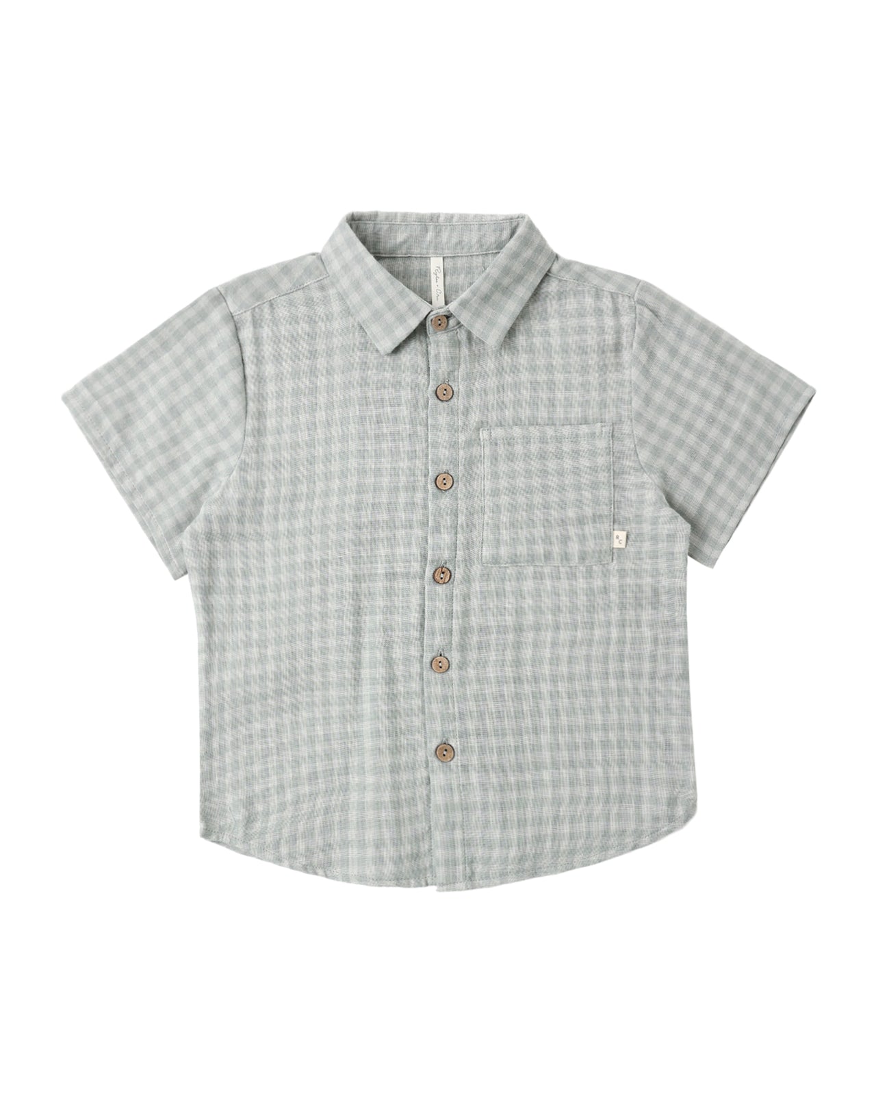 Green Gingham Collared Short Sleeve Shirt