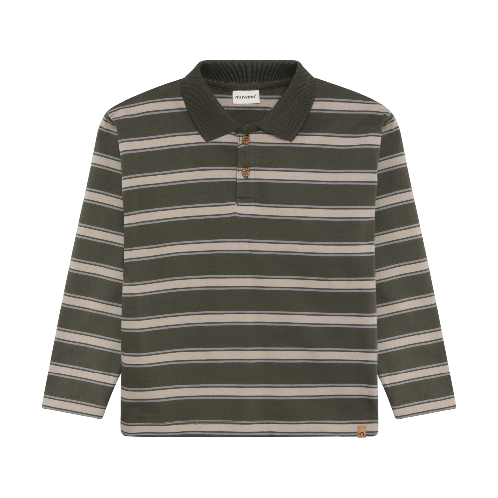 Long Sleeve Striped Polo- Beetle
