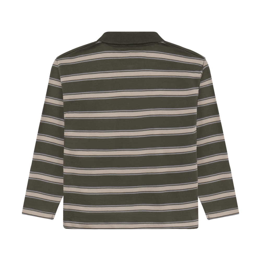 Long Sleeve Striped Polo- Beetle