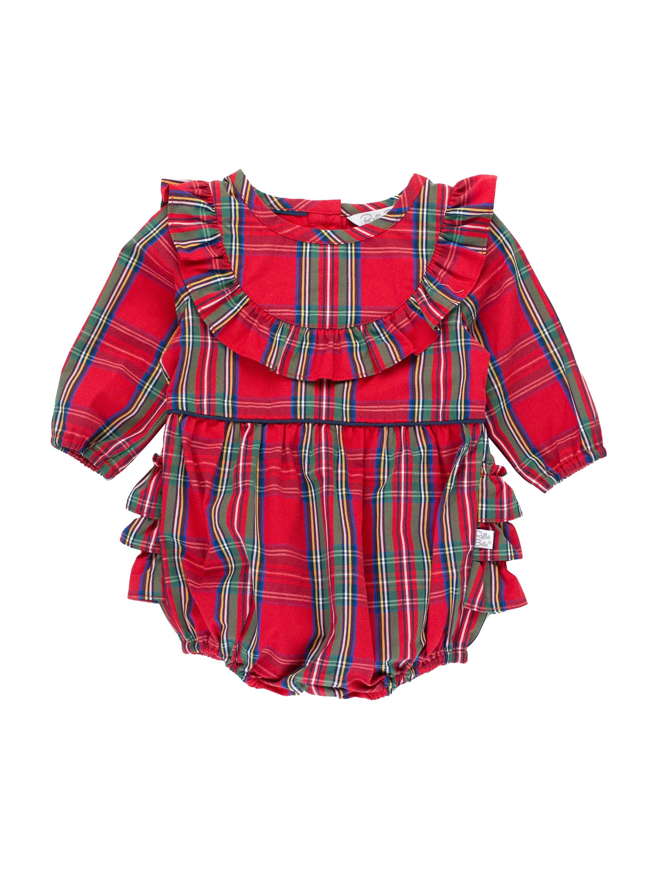 Tis the Season Plaid Ruffle Trim Bubble Romper