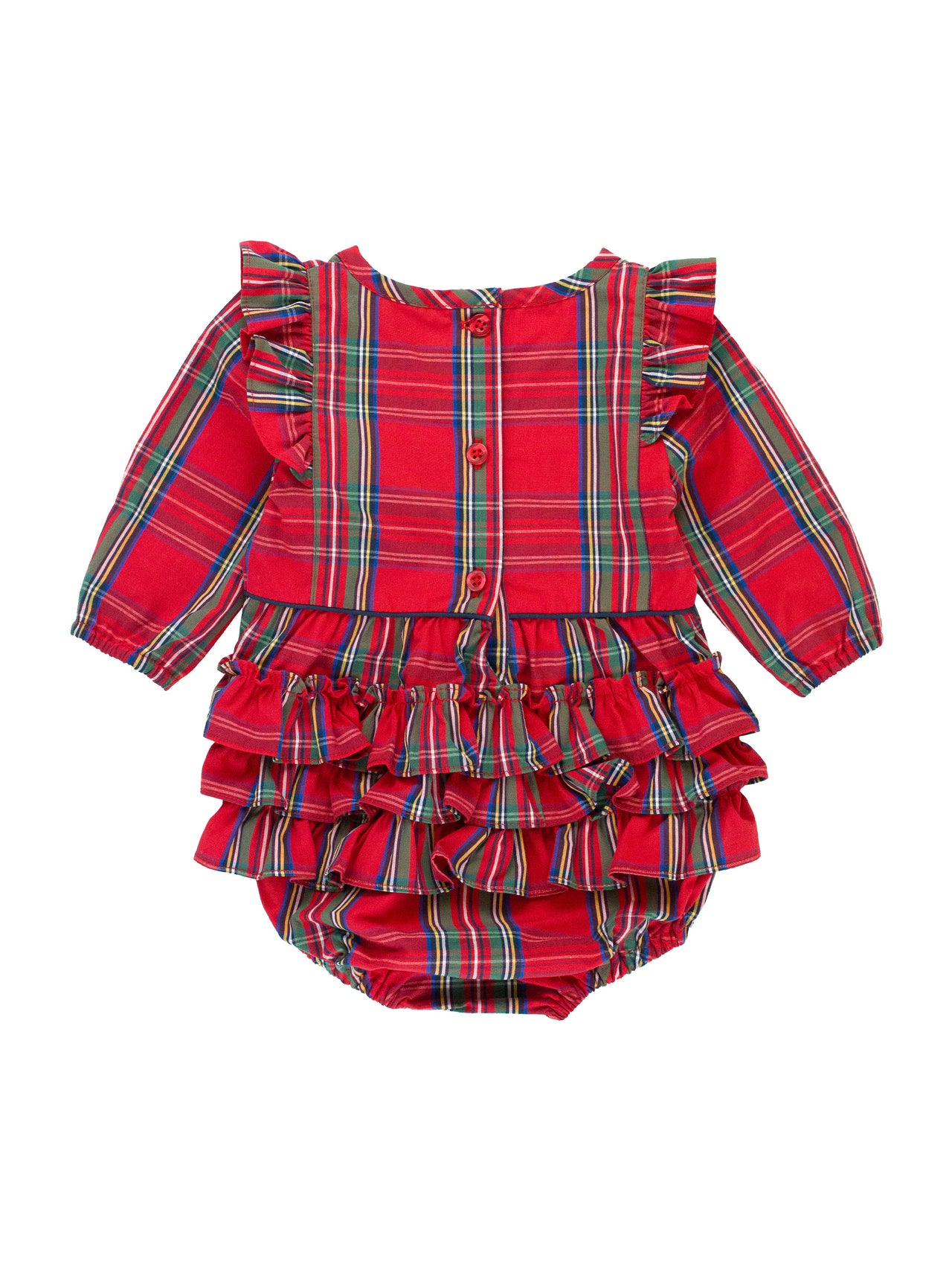 Tis the Season Plaid Ruffle Trim Bubble Romper