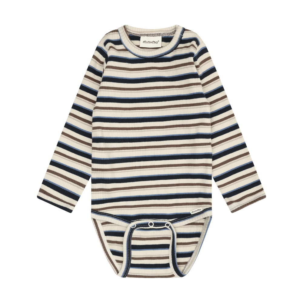 Long Sleeve Ribbed Striped Bodysuit- Dark Sapphire