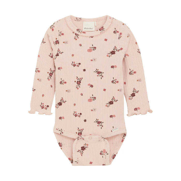 Floral Ribbed Bodysuit- Sepia Rose