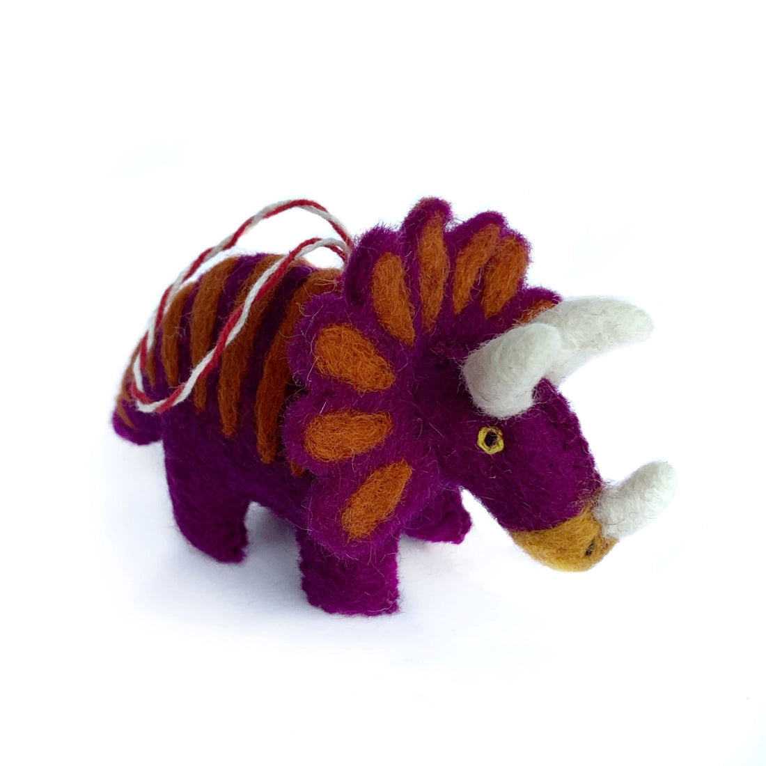 Purple Triceratops Dino Felt Ornament