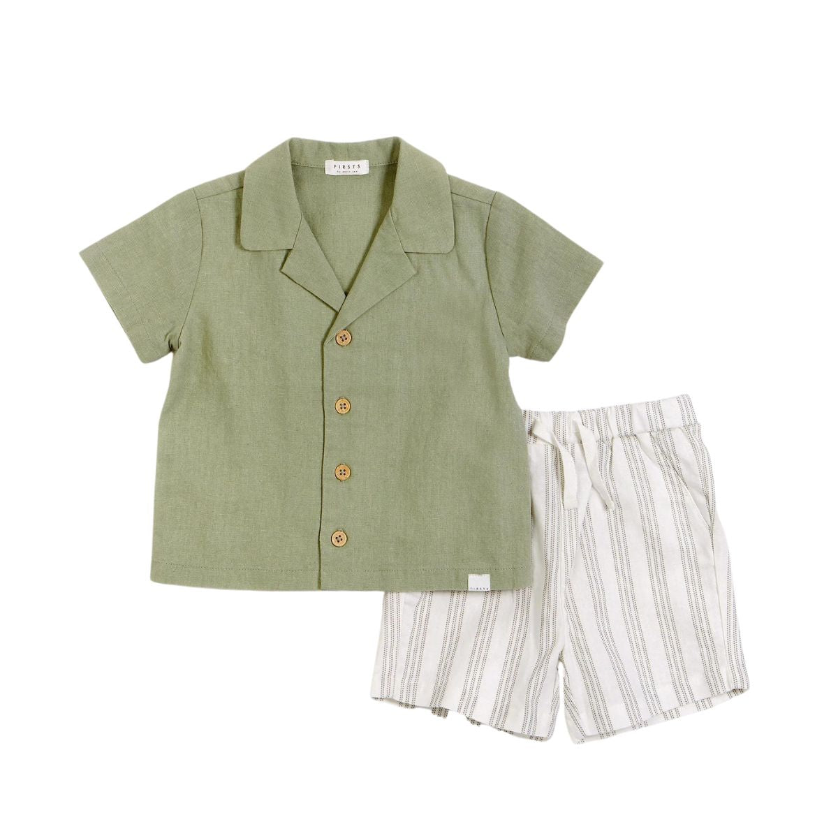 Sage Leaf Crosshatch Linen Blend Shirt and Shorts Set
