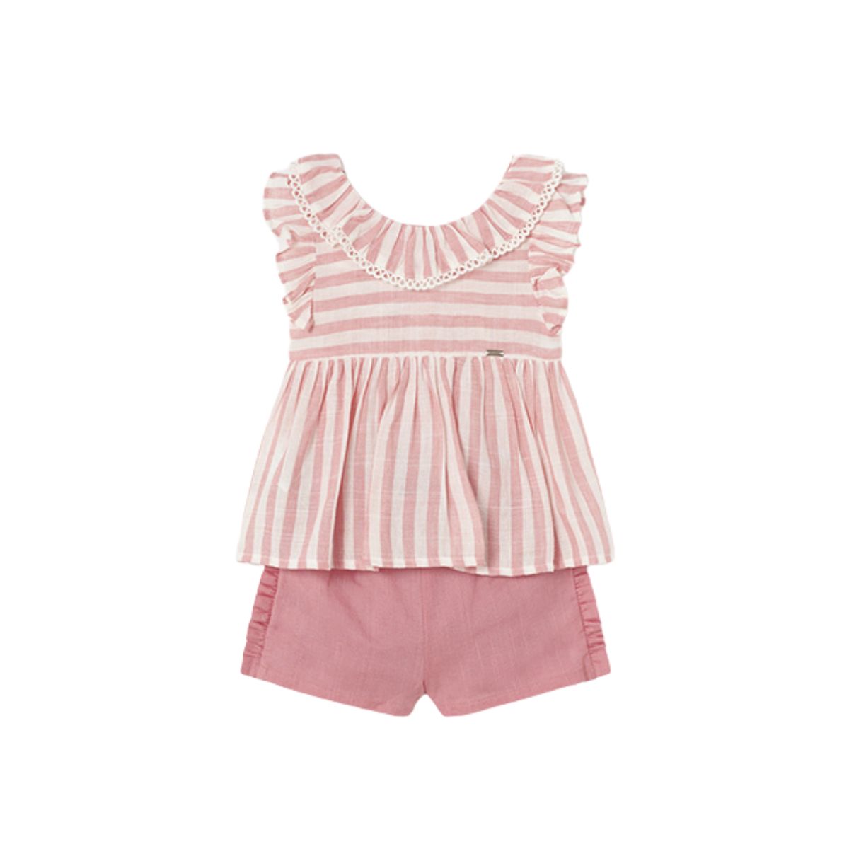 Pink Striped Blouse and Shorts Set