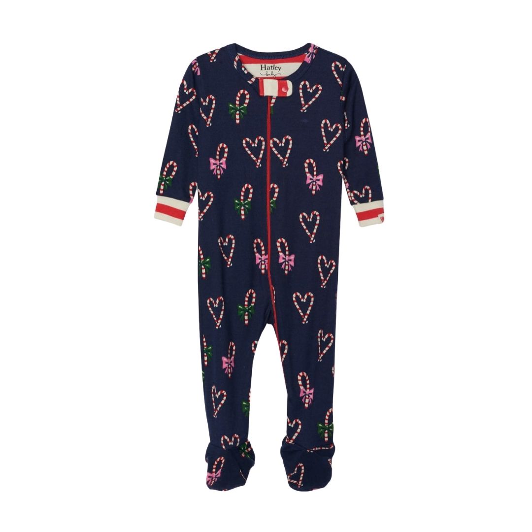 Candy Cane Hearts Organic Cotton Footed Coverall