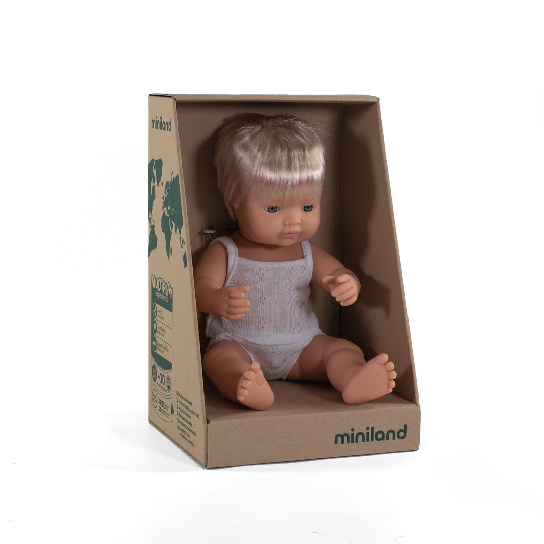 Miniland Caucasian Baby Boy Doll 15"