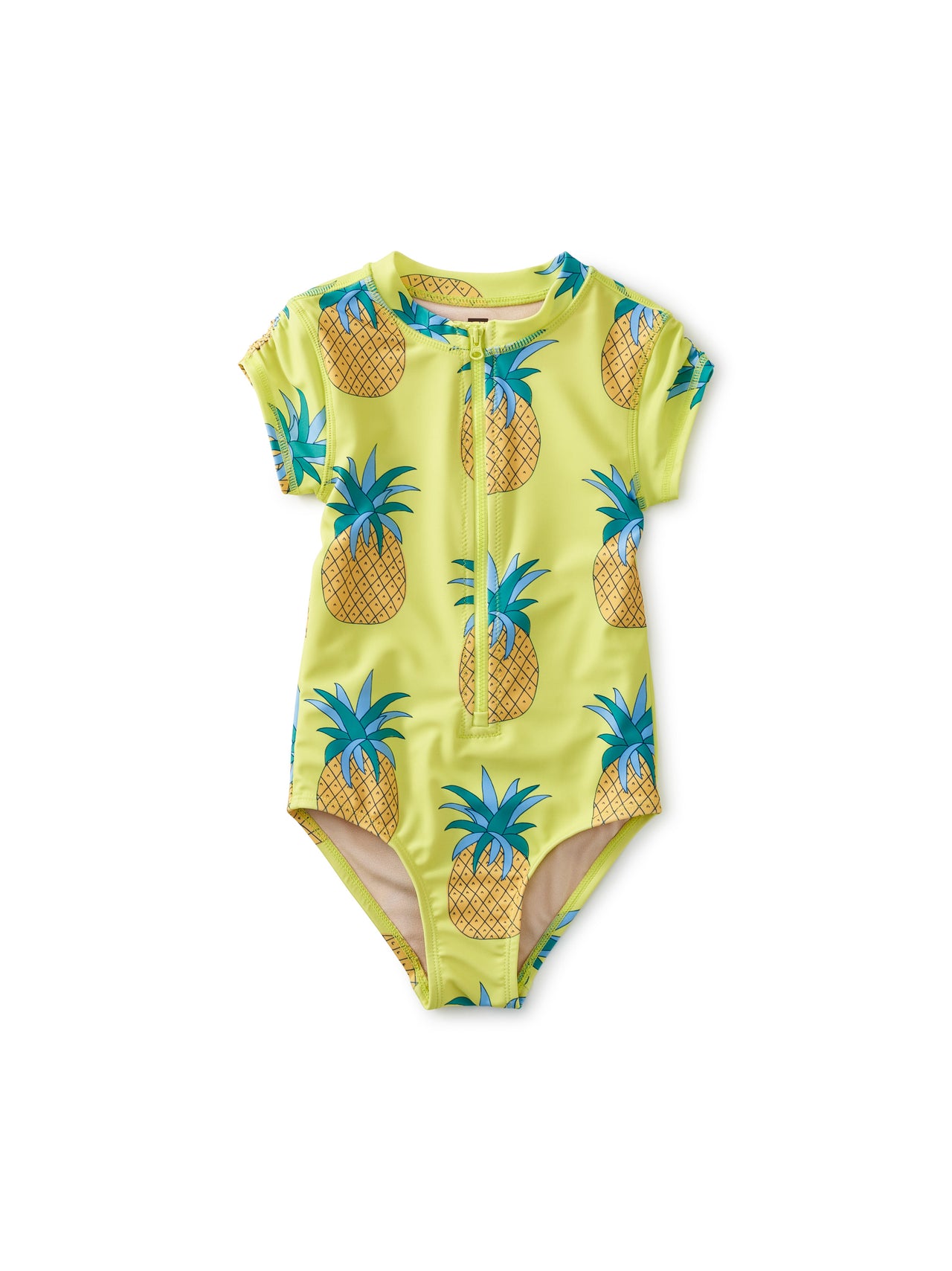 Rash Guard One-Piece Swimsuit- Pineapple Parade in Yellow