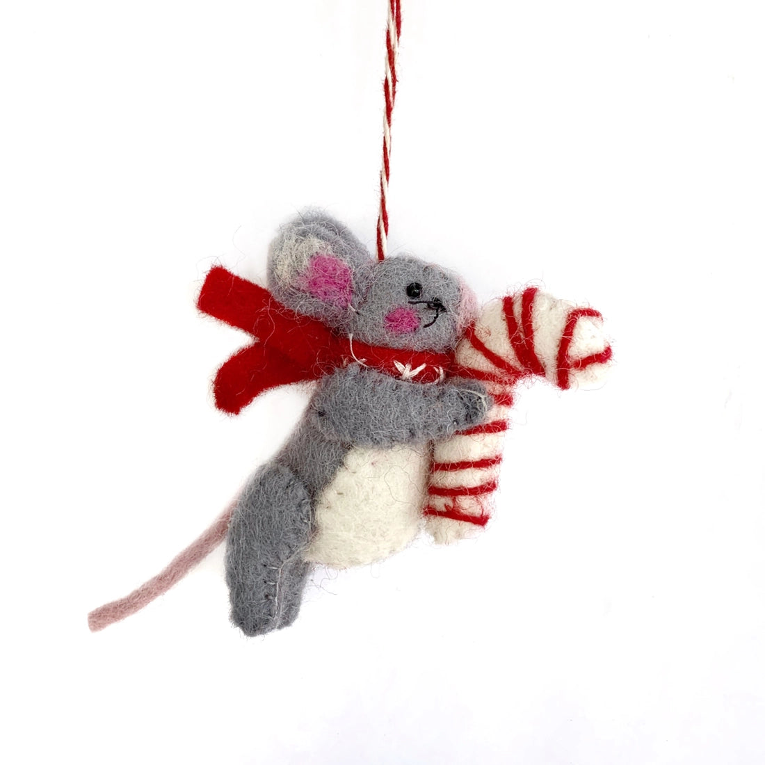 Mouse with Candy Cane Felt Ornament