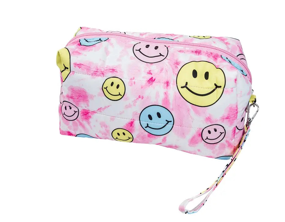Pink Tie-Dye Smile Puffer Cosmetic Bag