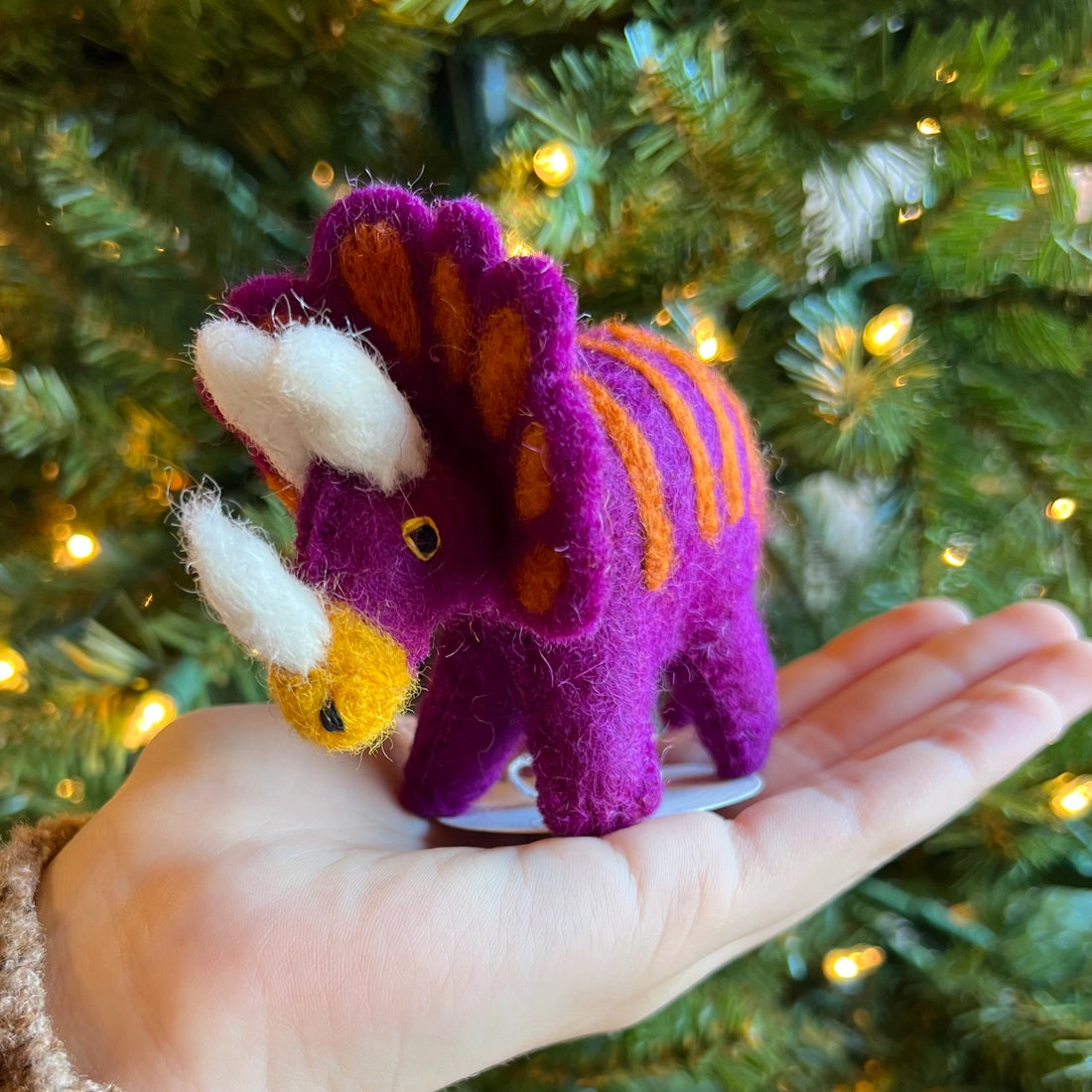 Purple Triceratops Dino Felt Ornament