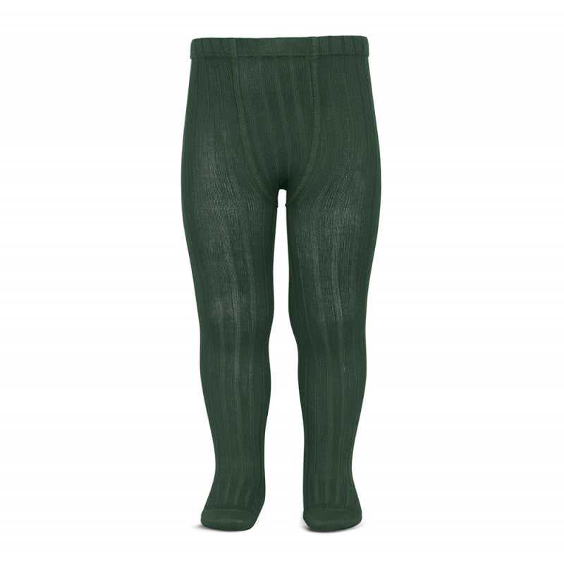 Wide Rib Cotton Tights - Bottle Green