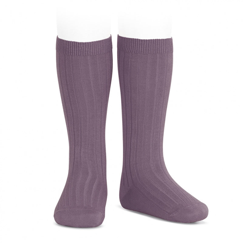 Ribben Cotton Knee Socks - Amethyst