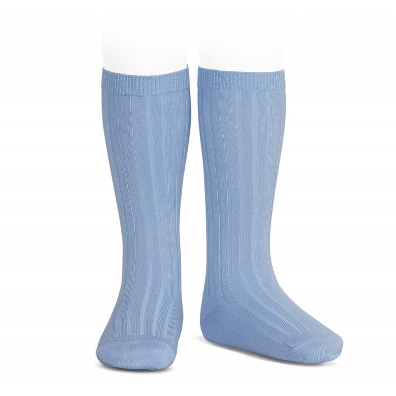Ribben Cotton Knee Socks - Bluish