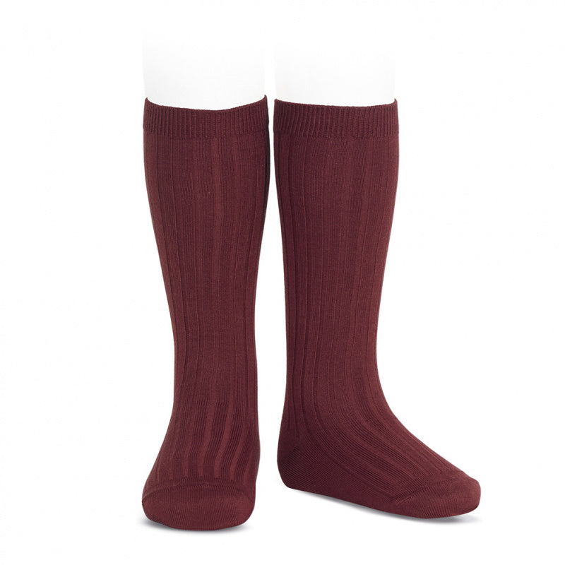 Ribben Cotton Knee Socks - Garnet
