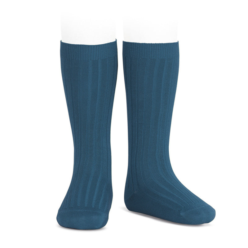 Ribben Cotton Knee Socks - Ocean