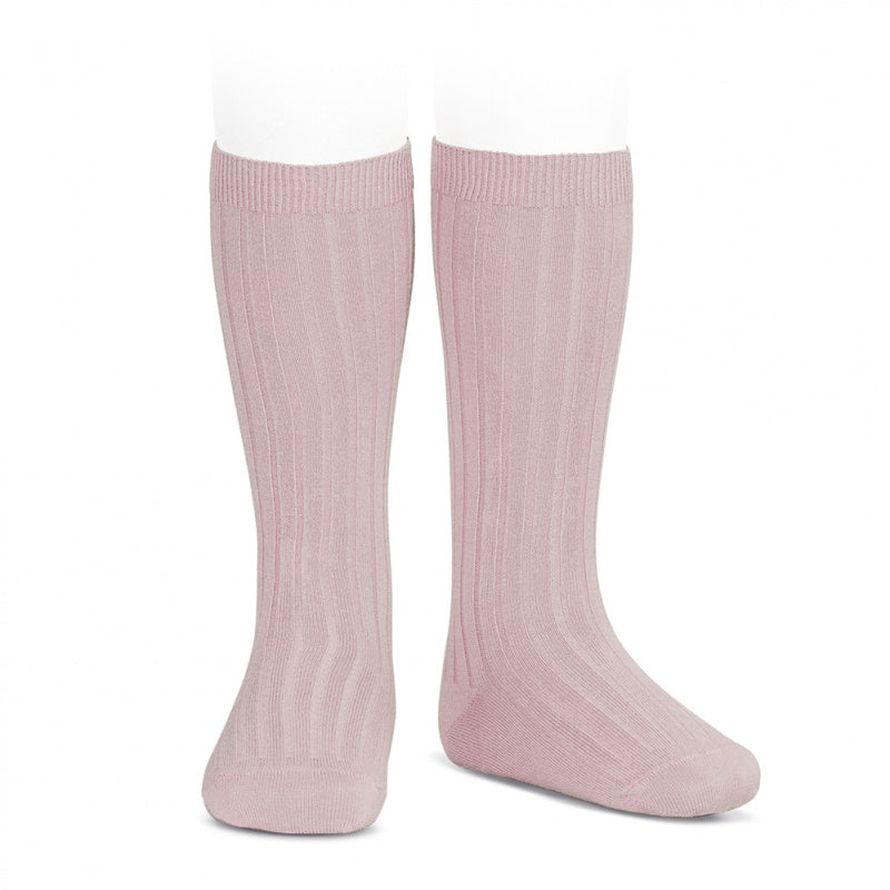 Ribben Cotton Knee Socks - Pale Pink