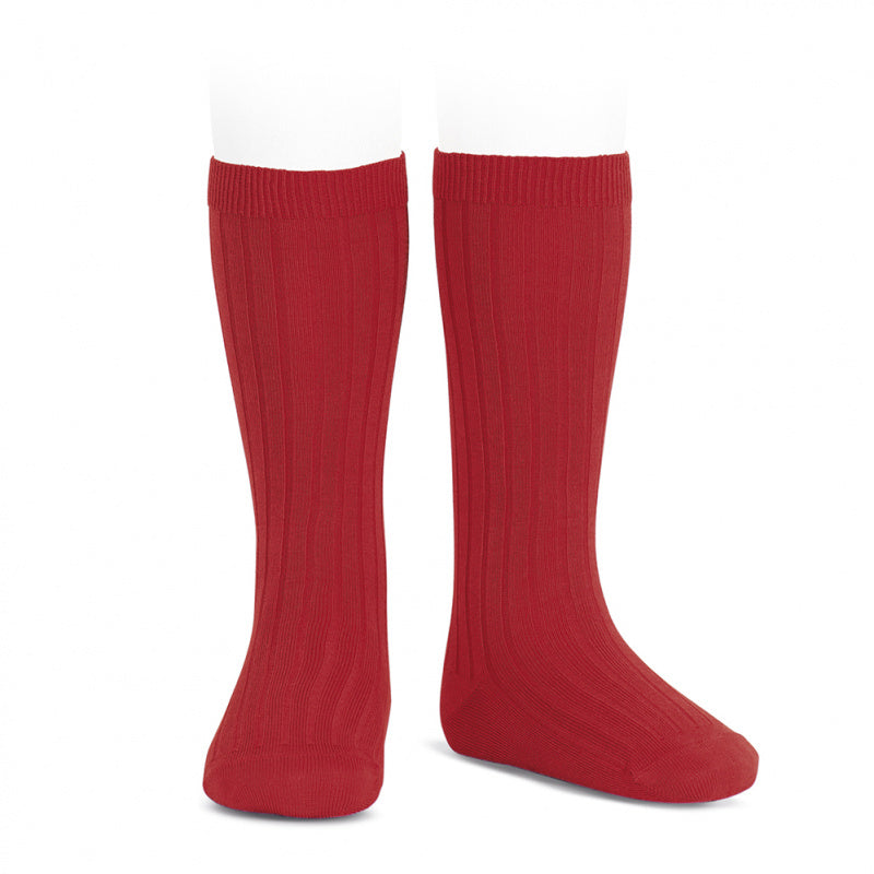 Ribben Cotton Knee Socks - Red